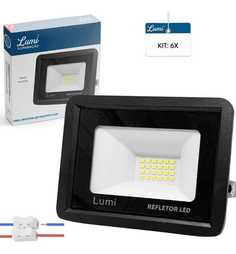 Kit 6 Luminario Refletor Super Led 50w Holofote Slim Bivolt Prova D'água Branco Frio Lumi Premium