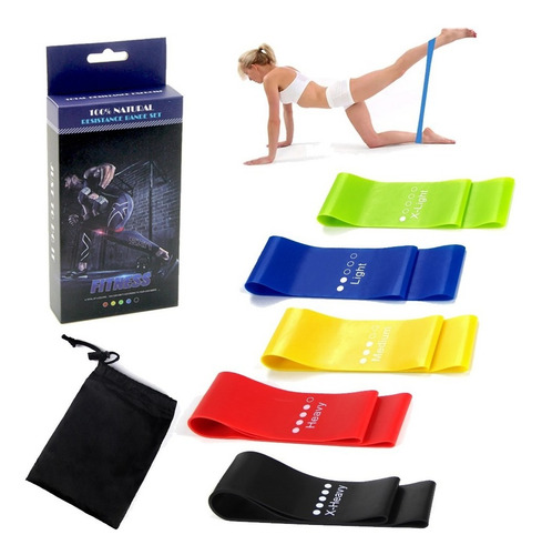 Imagen 2 de 9 de Bandas De Resistencia 5 Pzas Crossfit Fitness Ejercicios Kit
