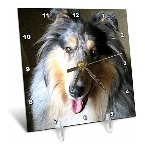 3drose Dc 4154 1 Rough Collie Desk Clock, 6 By 6-inch