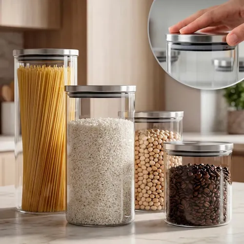 Porta Mantimentos 4 Potes Herméticos De Vidro Tampa Inox Alimentos Kit Cozinha ​Sólar Transparente