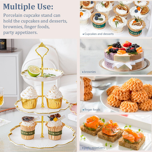 Bandeja De Porcelana 3 Niveles Soporte Para Cupcakes Floral 12.2 Pulgadas (3 Niveles)
