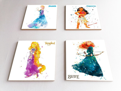 Cuadros Decorativos Mdf Princesas Disney ( Set De 4 Pz )   