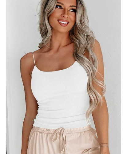 A Top De Moda Delgado De Punto Sin Mangas Con Cuello En U