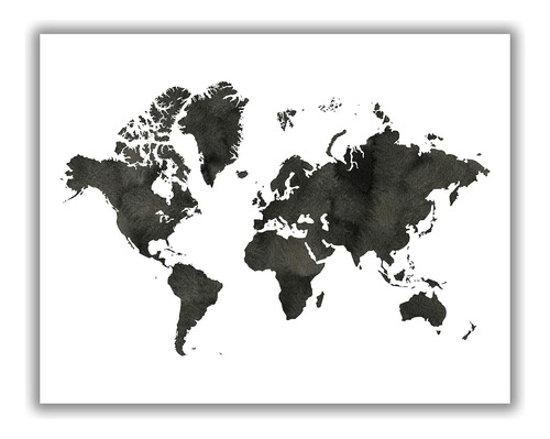 Impresión De Arte De Silueta Del Mapa Del Mundo  11x14...