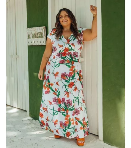 Vestido Longo Transpassado Evangélico Amamentação Plus Size