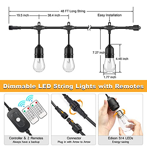 Luces Led Exteriores Mlambert 3 Colores, 48ft Impermeables,