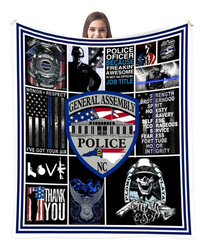 Mantas Con Bandera De Policía De Línea Azul Delgada Estadoun