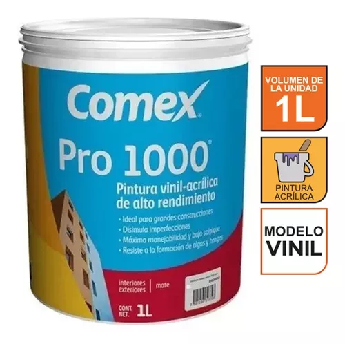 Pintura Vinil-acrílica Blanca Comex Pro 1000 Plus 1 Litro
