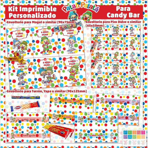 Payasos Patatí Patatá Kit Imprimible Personalizado Candy Bar