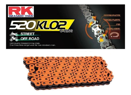 Cadena Trans Moto Rk 520 X 120 C/oring Neon Orange Klo2 