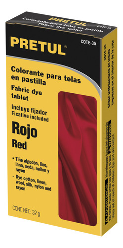Colorante Pra Tela 32g Pastilla Rojo Escarlata Pretul 20562