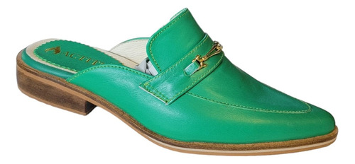 Zapato De Cuero Para Dama. Zueco Anette Verde