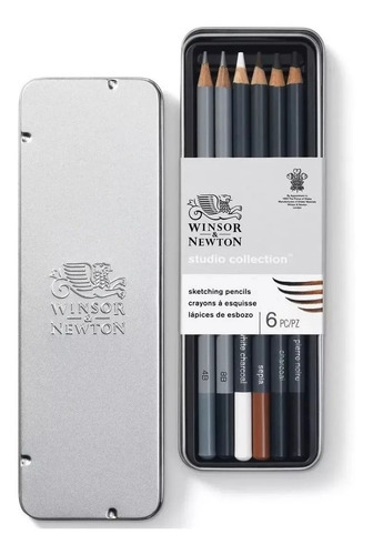 6 Lapices Boceto Winsor & Newton En Lata Sketch