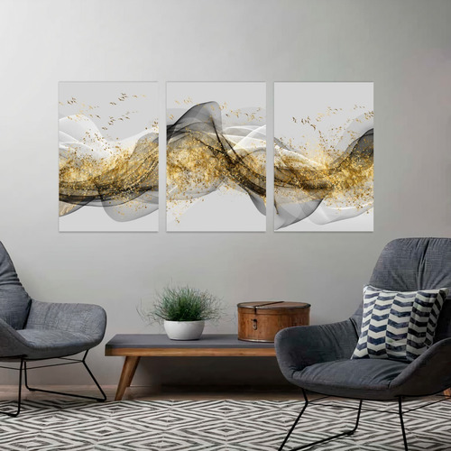 Imagem 4 de 9 de Kit 3 Quadros Decorativos Abstrato Moderno Texture Luxo