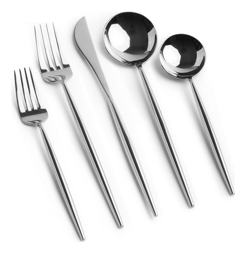 Set De Cubiertos De Acero Inoxidable 18/10, 5 Piezas Pulido Espejo Plateado
