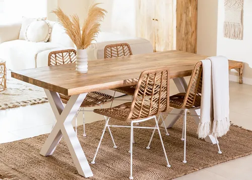 Mesa Comedor Rectangular En Roble Macizo Y La Base Metálica