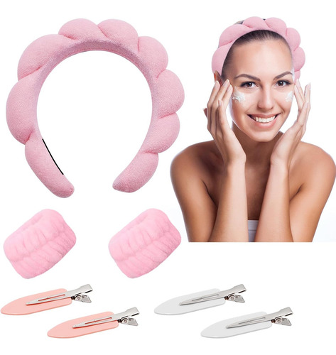 Juego De 7 Diademas De Spa,muñequeras Skincare,diademas