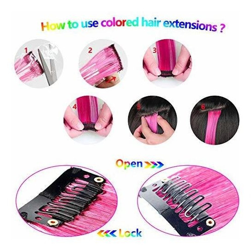 Meckily 22 Extensiones De Cabello De Colores Para Fiestas, P