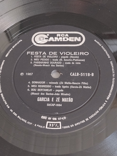 Lp Garcia E Zé Matão / 1967 / Festa De Violeiro (Usado)