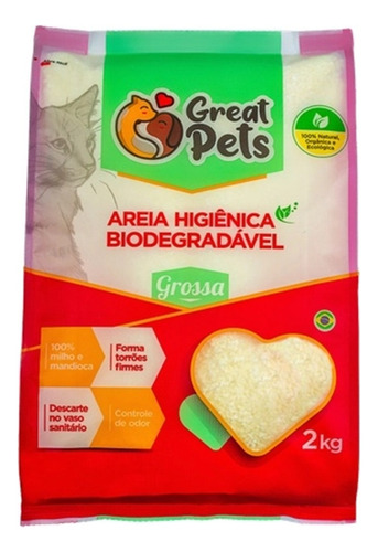 Areia Higiênica Biodegradável Natural Sanitária Gatos 2kg