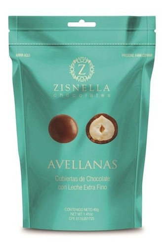 Imagen 2 de 3 de Zisnella Avellanas Cubierta De Chocolate Con Leche 42% Cacao