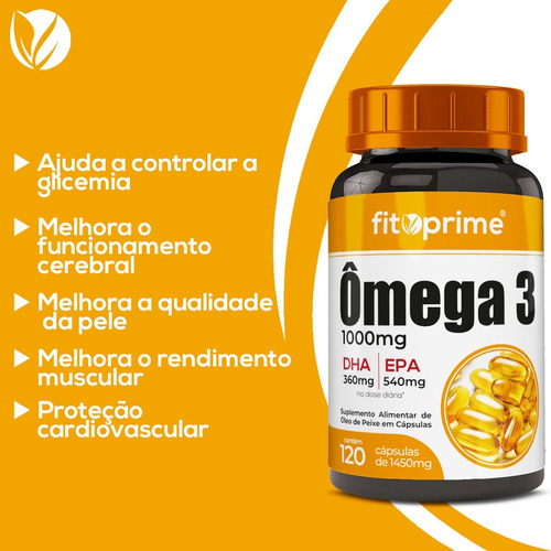 Imagem 2 de 4 de Ômega 3 Óleo De Peixe 1000mg Com 120 Cápsulas Fitoprime