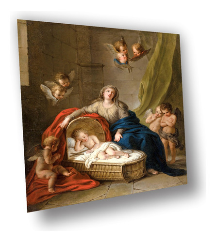 Lienzo Canvas Arte Sacro Virgen Niño Dios Querubines 100x83
