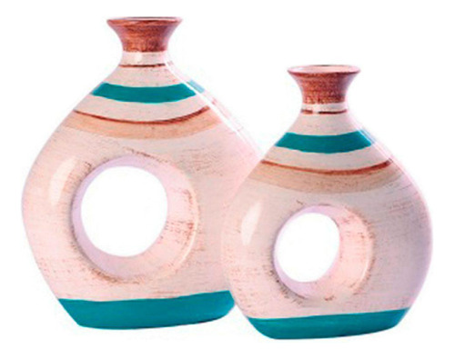 Par De Vasos Oval Centro De Mesa Em Cerâmica Decor - Azul