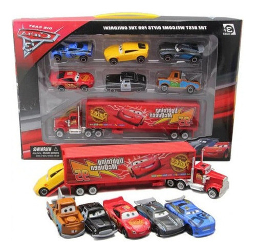 Remolque De Coches Mack + 6 Lightning Mcqueen Friction Vehic