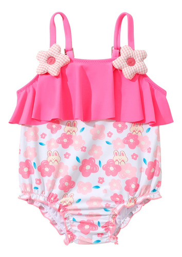 Traje De Baño Para Niñas Con Volantes Y Bordes Suaves Y Esta