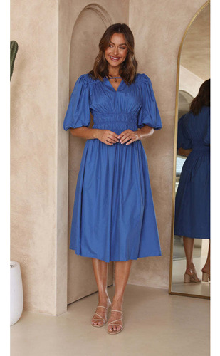 Vestido De Verano De Cintura Alta Con Cuello En V Para Mujer