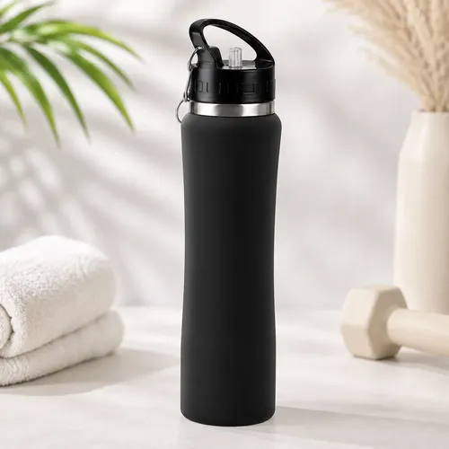 750ml Garrafa Térmica  Emborrachada Squeeze Canudo Premium - R$ 36,87