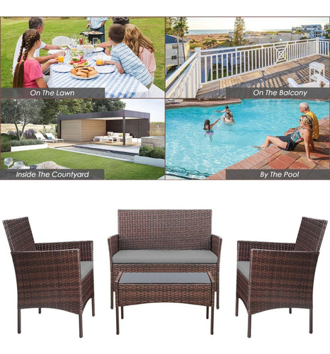 Juego De Jardin Sillones + Mesa Set Ratan Para Exterior Lcm Estructura Marrón oscuro