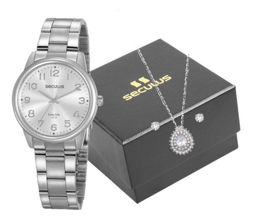 Relógio Seculus Feminino + Colar E Brincos 20396l0skna2k2