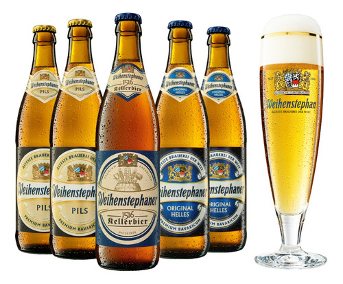 Paquete De 5 Cervezas Alemanas Weihenstephaner + Copa