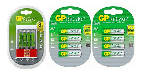 Imagem 1 de 2 de Carregador Usb Gp C/ 12 Pilhas Aaa 800mah Recyko Gp