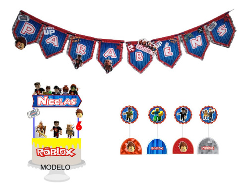 Kit Festa Personalizado Roblox 42pç Topo Topper Forminha Bd