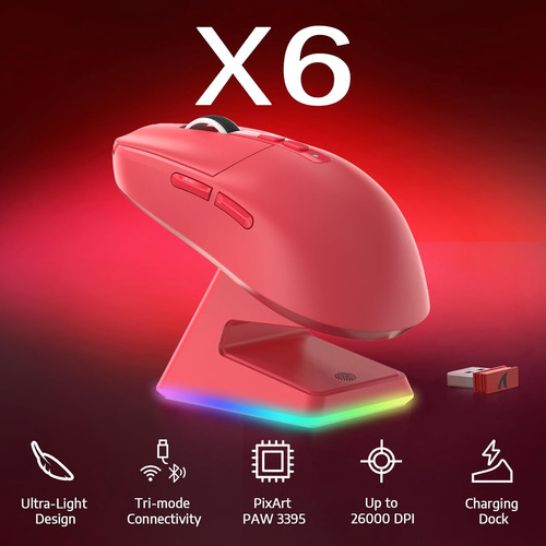 Ratón Bluetooth Attack Shark X6 Paw3395, Conexión Trimodo
