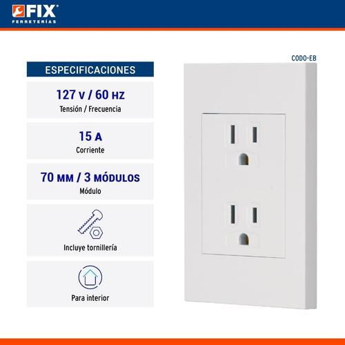 Imagen 2 de 5 de Placa Con Contacto Duplex + Tierra Esp Blanca Volteck 47059