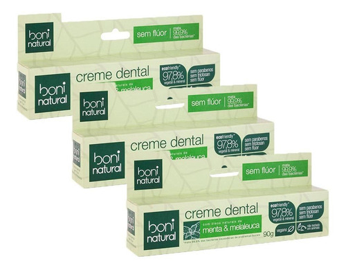 Kit C/ 3 Creme Dental Boni Natural Menta E Melaleuca 90g