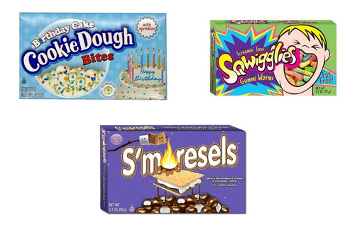 3-pck Cajas Cine Smoresels, Bites Cookies Cream, Sqwiggles 