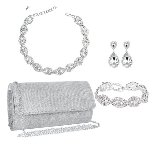 Set Bolso De Fiesta Gargantilla, Pulsera Y Aretes Elegante