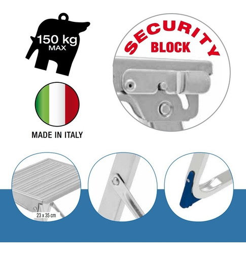 Imagen 2 de 10 de Banqueta Escalera Aluminio Taburete Plegable Italiana - Marca Framar Hecha En Italia Gran Diseño Resistencia Certificada