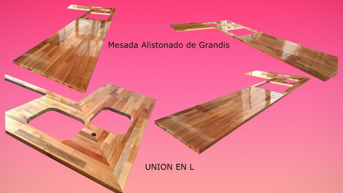 Barra Desayunador Mesada Madera Dura Maciza En L Con Pata