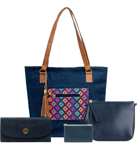 Promoción! Set De Bolsas 4 Piezas Bolso Cosmetiquera Cartera Color Azul Marino