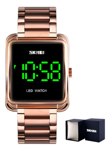 Reloj Electrónico Digital De Acero Inoxidable Skmei Square Color De La Correa Rose Golden