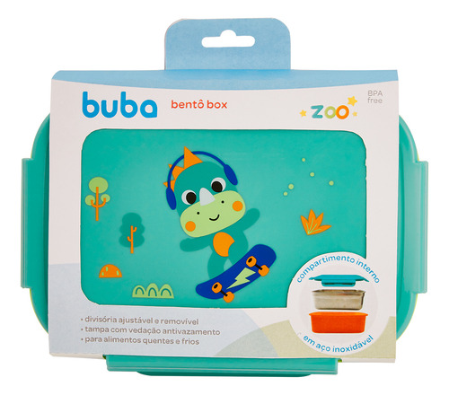 Bentô Box Aço Inox 600ml Marmita Lancheira Buba Zoo Dino