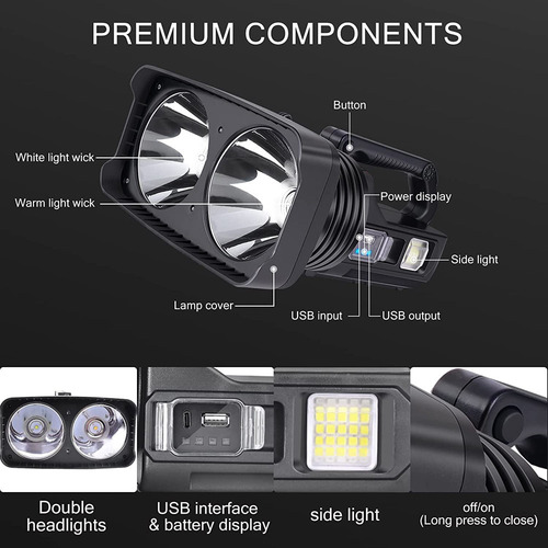 Linterna De Mano Spotlight De 10000 Lúmenes, Foco Led