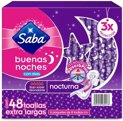 Toallas Femeninas Saba Buenas Noches Nocturna C/alas 48 Pzs | MercadoLibre