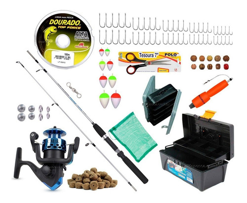 Kit Pesca Vara + Molinete + Caixa E Acessórios Frete Grátis